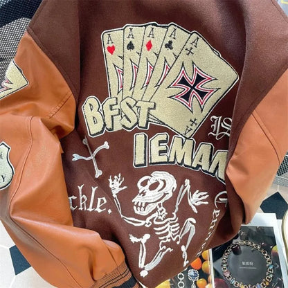 Cralom Flocking Splice Jacket: Y2K High Street Fashion Hip-hop Loose Tooling Uniform