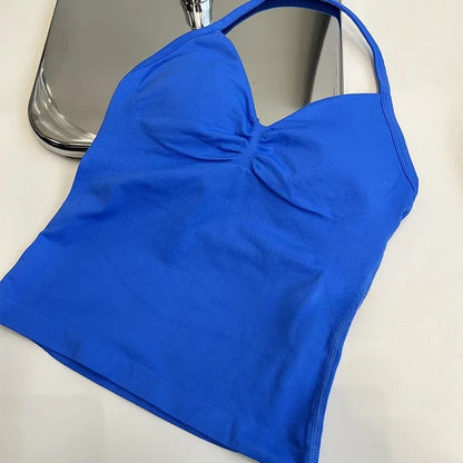 Cralom Seamless Longline Strappy Bra Tank Top with Pads for Yoga and Gym