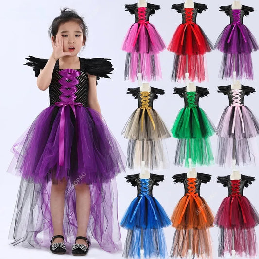 Cralom Kids' Halloween Tu Tu Dress: Vampire Witch Feather Tail Costume