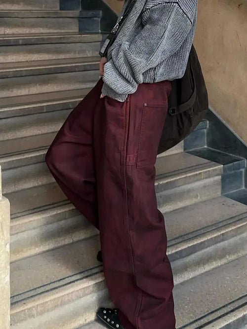 Cralom Vintage Washed Wide Leg Low Waist Jeans - Women's Streetwear Fashion