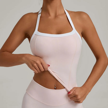 Cralom Seamless Yoga Tank Top - Adjustable Halter Neck, Quick-Dry Fitness Shirt