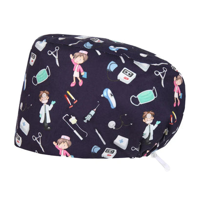Cralom Women's Cat Print Doctor Hat for Pediatrics & Veterinary Clinics