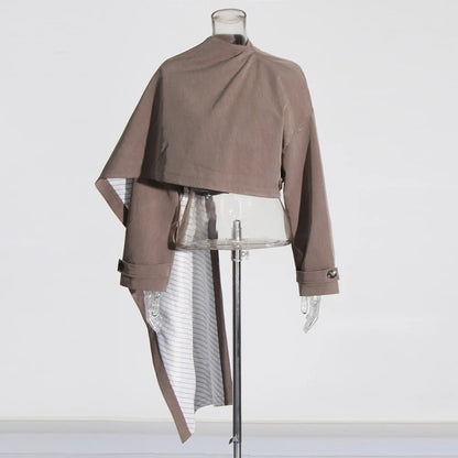 Cralom Chic Button Short Coat Turtleneck Asymmetrical Jacket