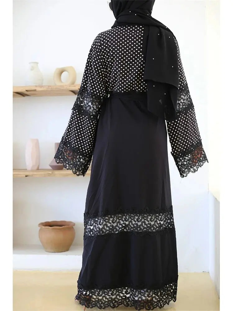 Cralom Ramadan Black Kimono Abaya Dress Modest Muslim Kaftan Robe Femmes