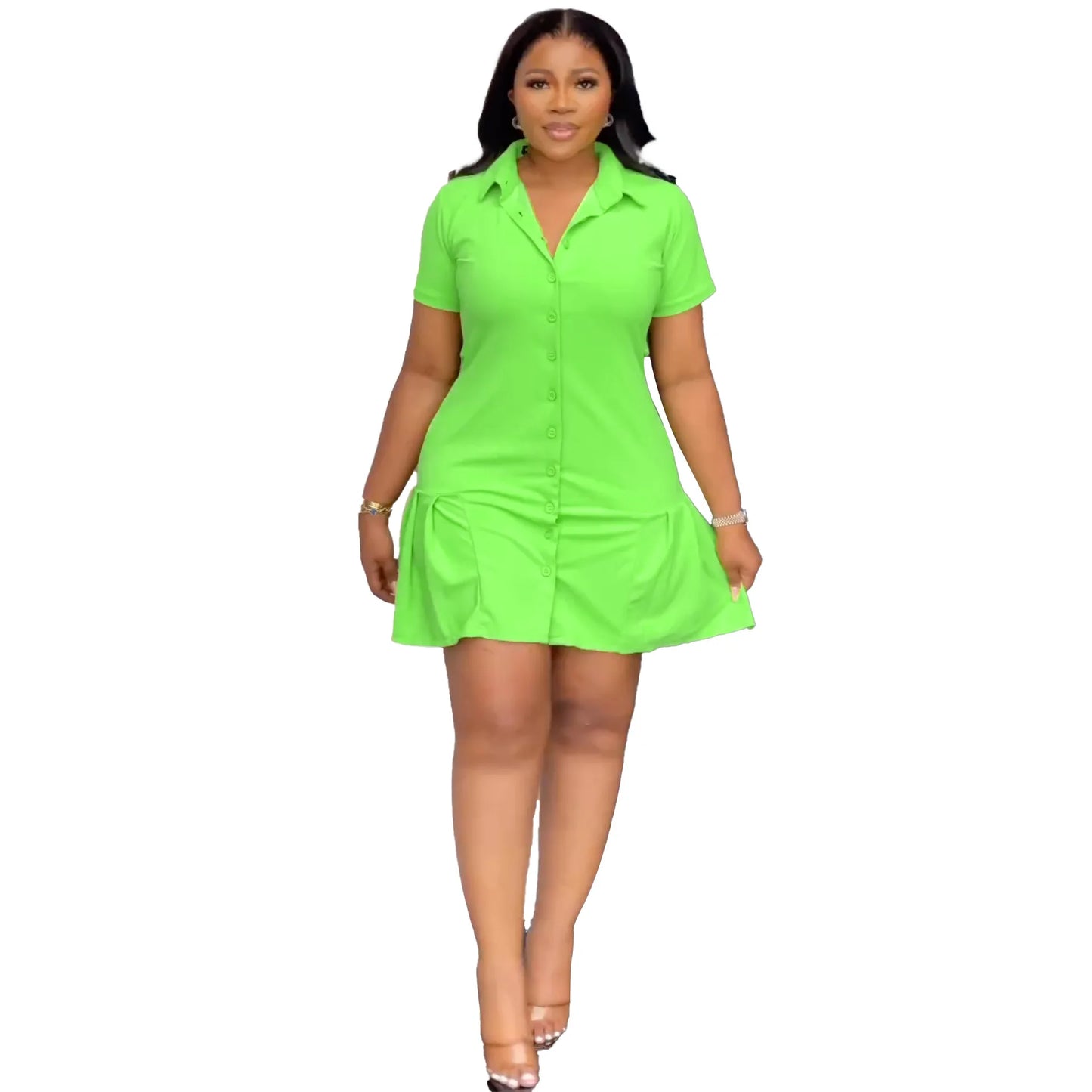 Cralom Casual Loose Dress | Short Sleeve Lapel Button | Summer 2025