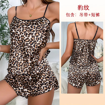 Cralom Women's Printed Silk Pajama Set
