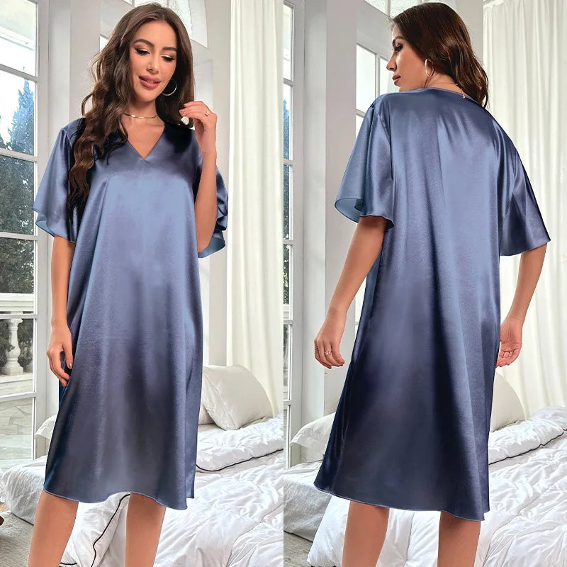 Cralom Women's Ice Silk Nightgown: Cool, Thin, and Comfy Sleepwear