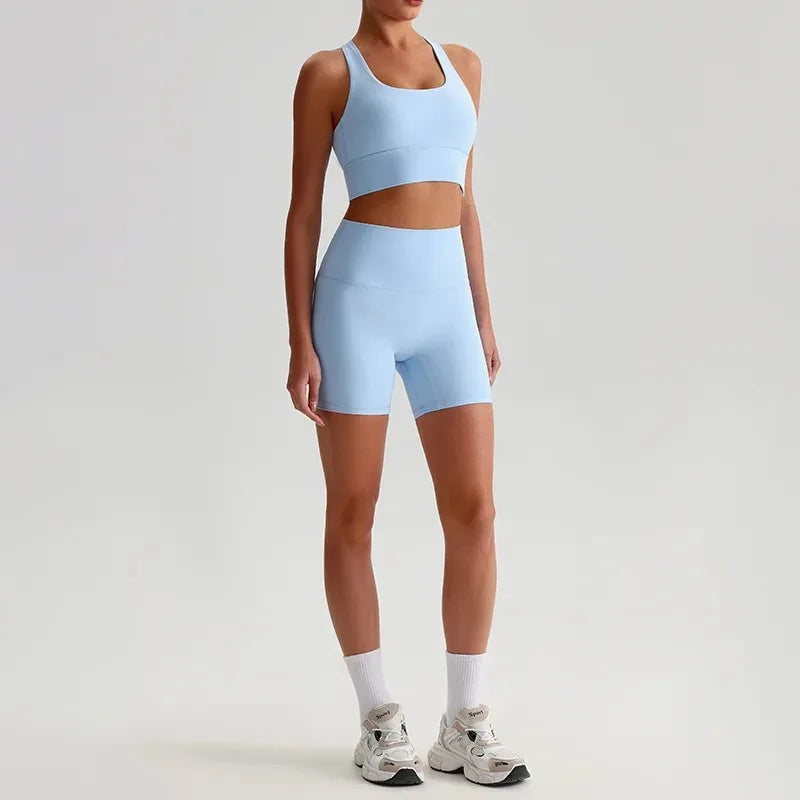 Cralom Seamless Yoga Set: Backless Bra & Booty-Lifting Shorts for Gym & Running