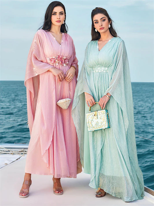 Pink Ramadan Eid Abaya by Cralom - Elegant Muslim Evening Dress for Women