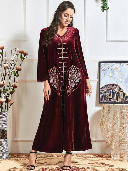 Cralom Cralom Winter Red Abaya Dress - Women Muslim Prayer Eid Ramadan Dubai-Islam