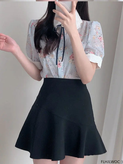Cralom Ruffled Lace Blouse: Stylish White Button-Down Shirt for Office Ladies