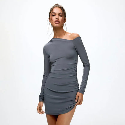 Cralom One-Shoulder Long Sleeve Bodycon Dress - 2024 Autumn Collection