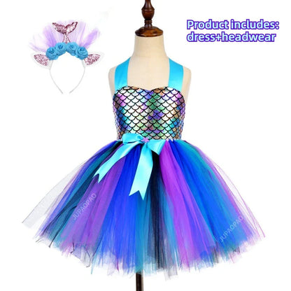 Cralom Mermaid Girl Tutu Dress Christmas Party Role Playing