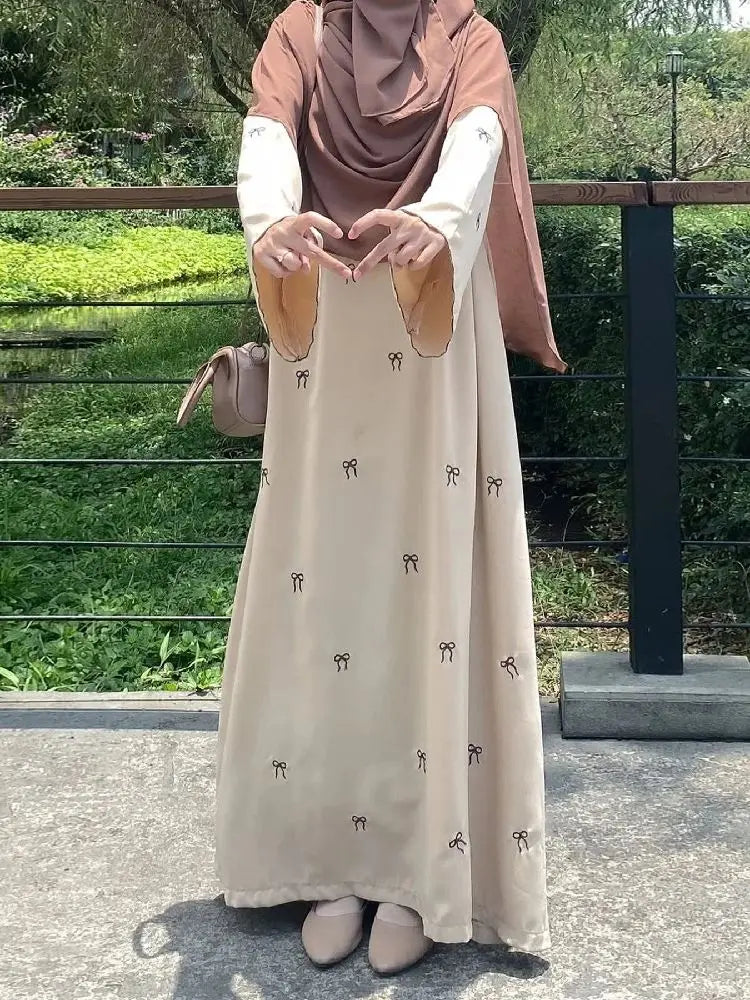 Cralom Butterfly Bow Abaya Kaftan Dress - Stylish Islamic Robe