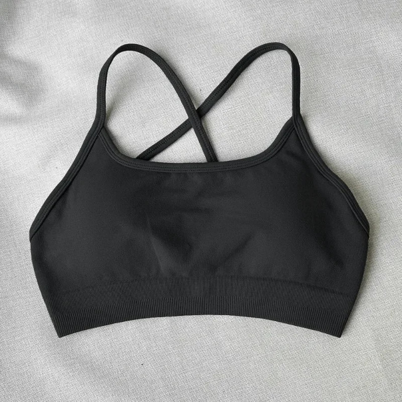 Cralom Seamless Cross Back Yoga Bra with Removable Pads for Impact Support