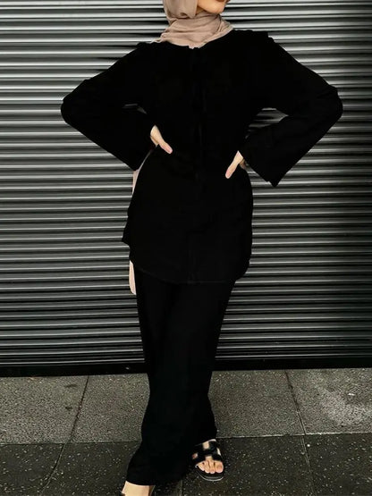 Cralom 2-Piece Abaya Set: Top & Pants for Modest Muslim Style