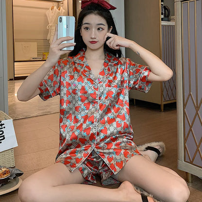 Cralom Summer Ice Silk Short Sleeve Cardigan - High-End Ins Style Home Wear
