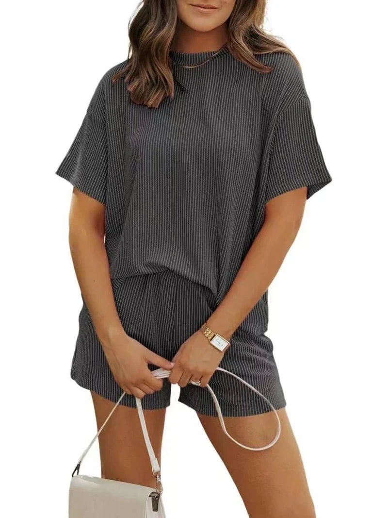 Cralom Women's Plus Size Pajama Set: Short Sleeve Top & Matching Shorts