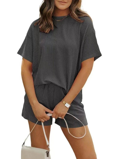 Cralom Women's Plus Size Pajama Set: Short Sleeve Top & Matching Shorts