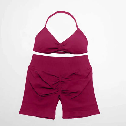Cralom Strappy Bra & Shorts Yoga Set for Women - Pilates Fitness Sportswear