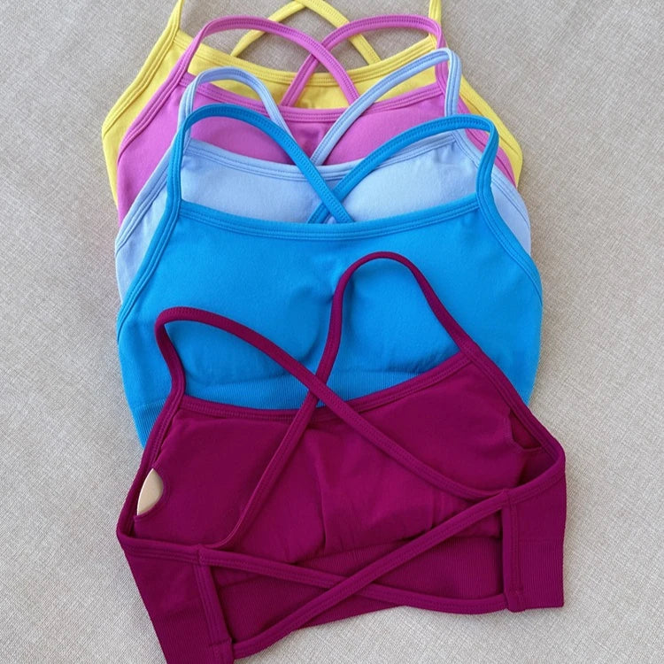 Cralom Seamless Cross Back Yoga Bra with Removable Pads for Impact Support