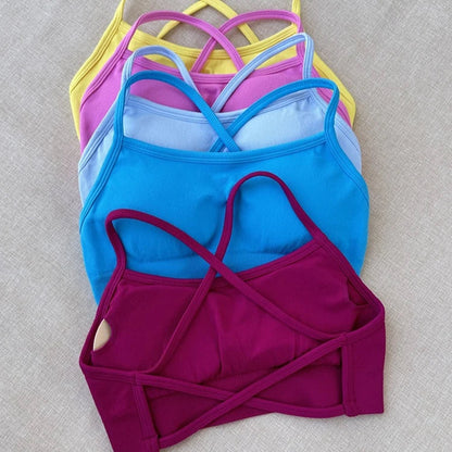 Cralom Seamless Cross Back Yoga Bra with Removable Pads for Impact Support