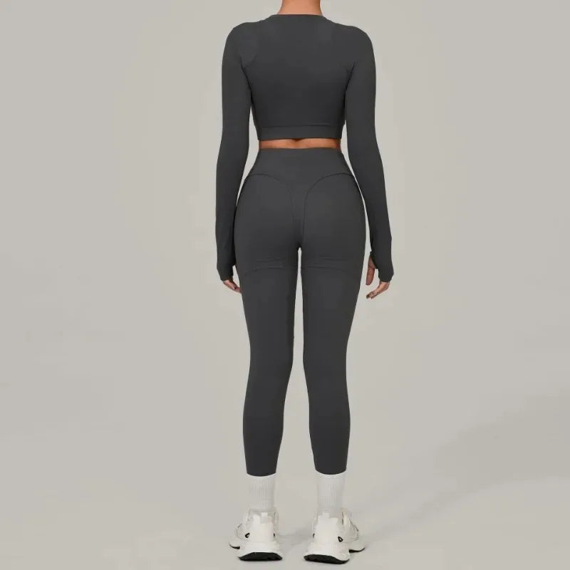 Cralom Brushed Yoga Set: Long Sleeve Top & High-Waist Leggings