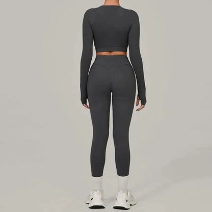Cralom Brushed Yoga Set: Long Sleeve Top & High-Waist Leggings