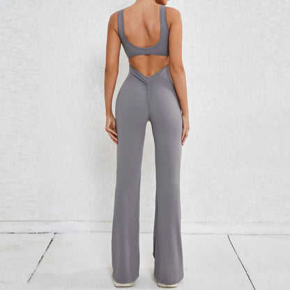 Cralom Cutout Back Yoga Jumpsuit - Booty Lifting Slim Fit Flare Leg