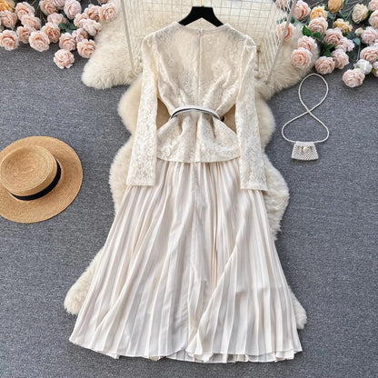 Cralom 2024 Autumn Lace A-line Two Piece Dress