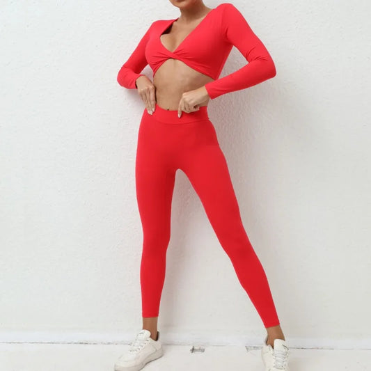 Cralom Seamless Yoga Set: High Waist Leggings + Long Sleeve Top