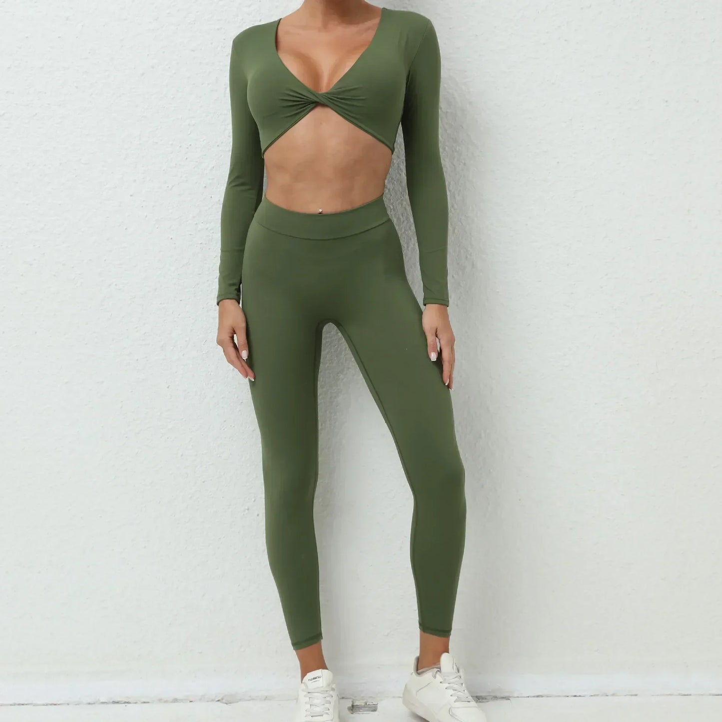 Cralom Seamless Yoga Set: High Waist Leggings + Long Sleeve Top