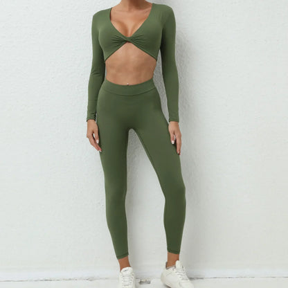 Cralom Seamless Yoga Set: High Waist Leggings + Long Sleeve Top