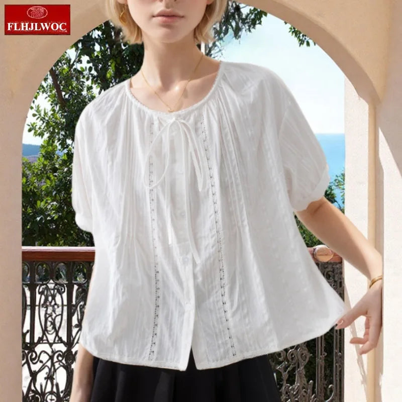 Cralom Short Sleeve Lace Ruffle Top - Summer 2025 Collection