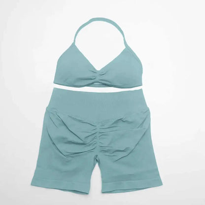Cralom Strappy Bra & Shorts Yoga Set for Women - Pilates Fitness Sportswear