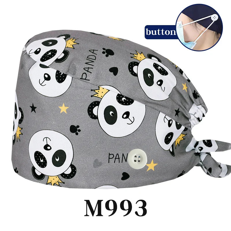 Cralom Cartoon Print Cotton Scrub Caps for Pet Grooming & Medical Professionals