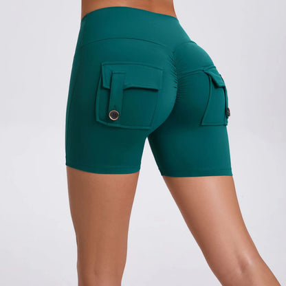Cralom Peach Lifting Yoga Shorts - High Waist Stretchy Fitness Shorts