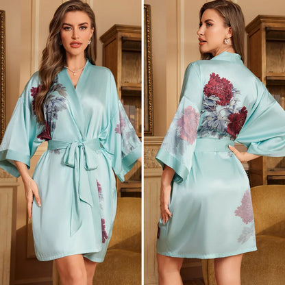 Cralom Seven-quarter Sleeves Silk Pajama Set for Women