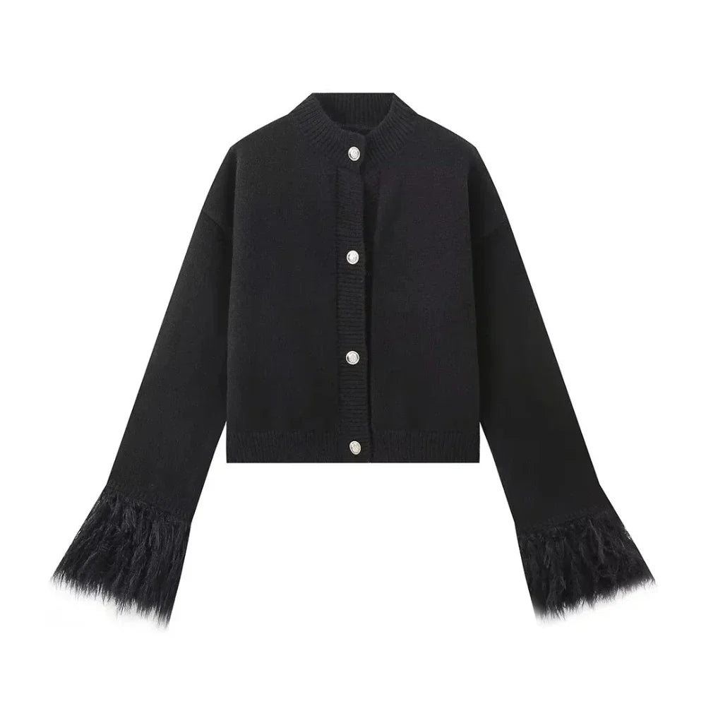 Cralom Solid Button Slim Sweater Women O Neck Long Sleeve Coat
