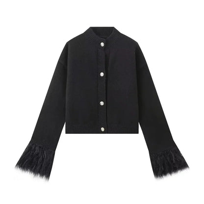 Cralom Solid Button Slim Sweater Women O Neck Long Sleeve Coat