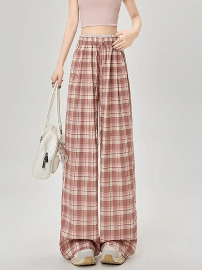 Cralom Plaid Lace Spliced Wide Leg Pants - Spring/Summer 2025 Collection
