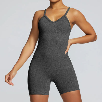 Cralom Seamless Yoga Jumpsuit Set with Pads & Adjustable Straps