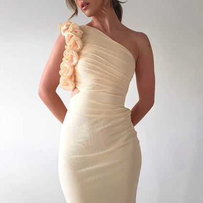 Cralom Floral Mesh One Shoulder Wrap Dress