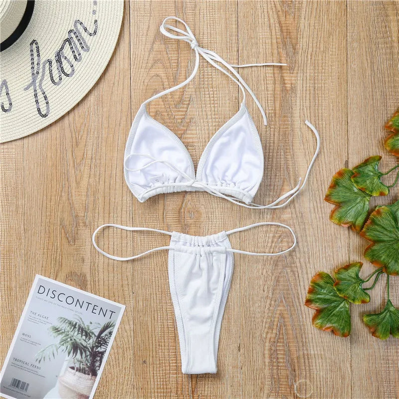 Cralom 2025 Pad Triangle Bikini Swimwear Women Swimsuit - Beach Sexy Maio Monokini
