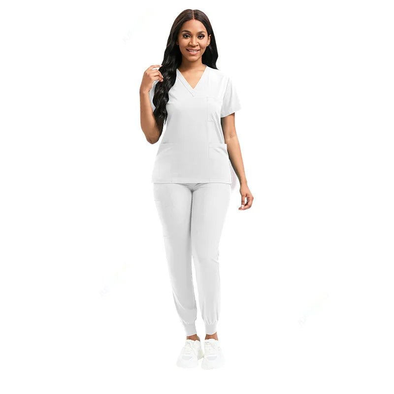 Cralom Stretch Scrub Set: Top & Pants With Pocket, Premium Nurse Doctor Uniform