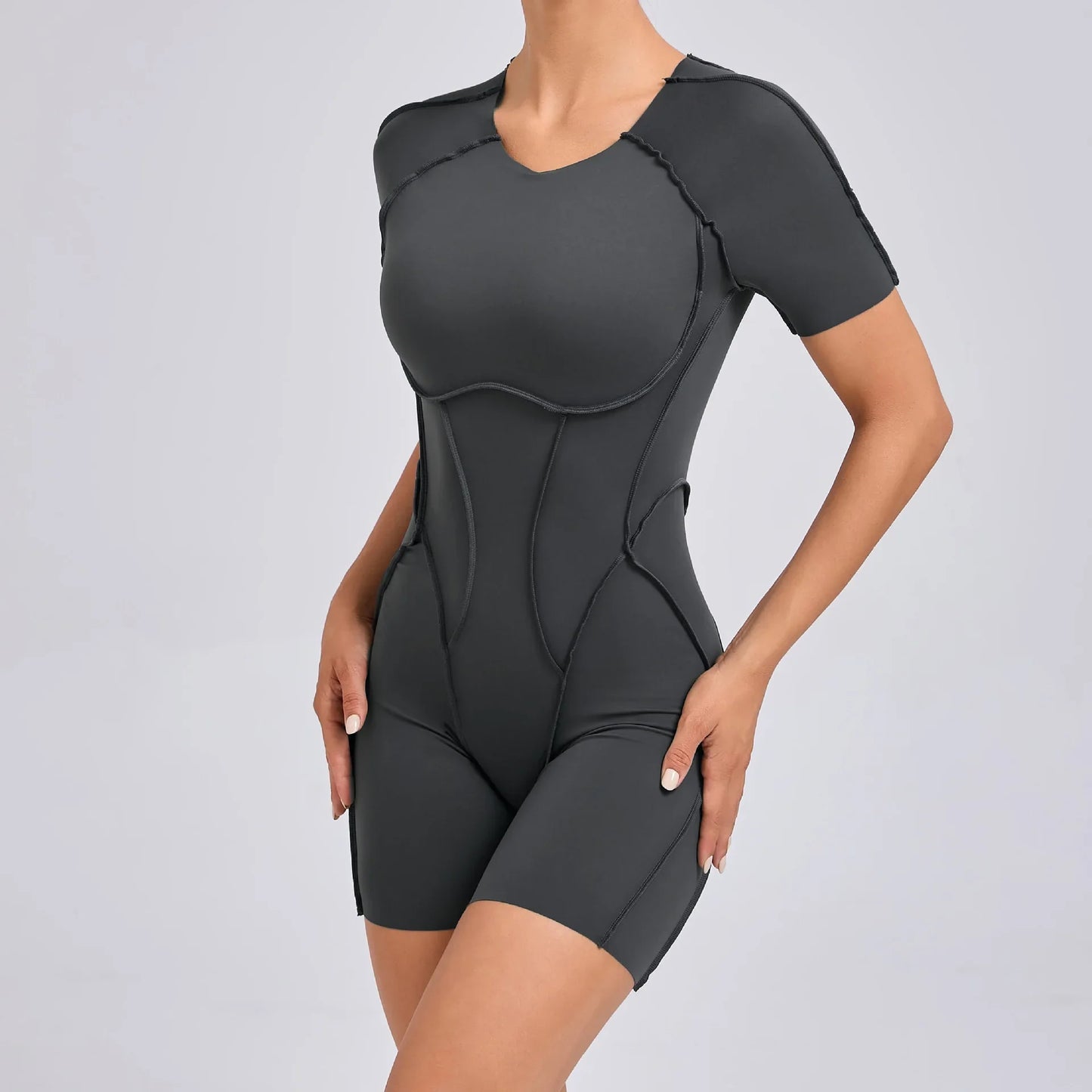 Cralom Hollow Back Yoga Jumpsuit Short-Sleeved Sportswear