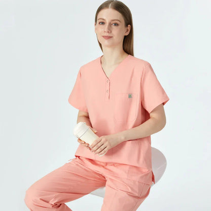 Cralom Pink Nursing Scrub Set - Easy Care Medical Uniform