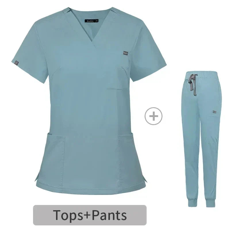 Cralom Men's V-Neck Scrub Top & Pants Set: Short Sleeve Medical Uniform, Pure Cotton