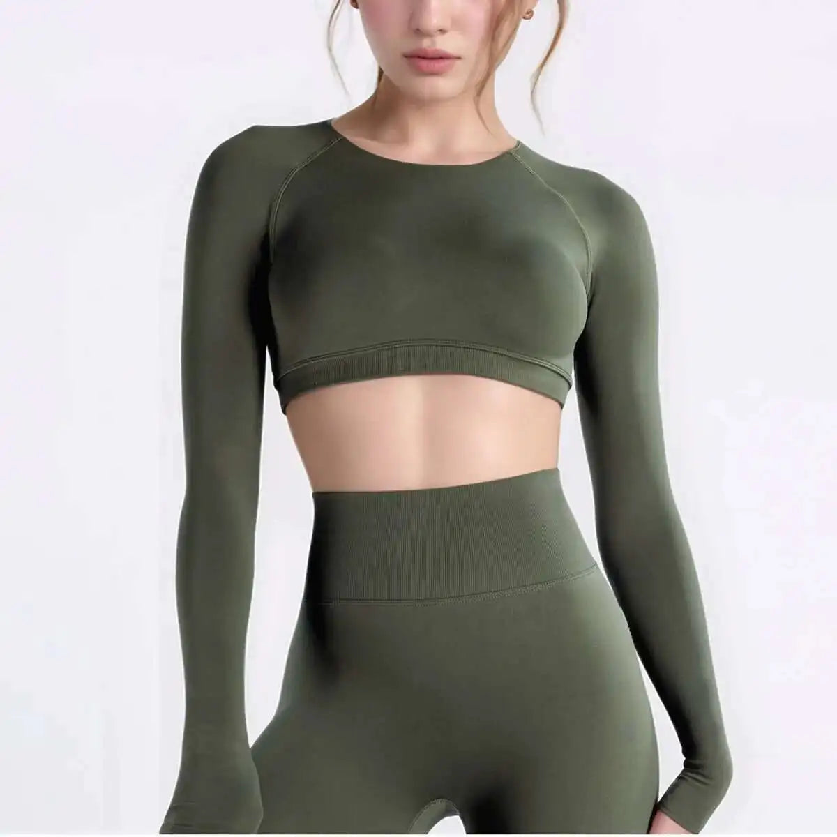 Cralom Dynamic Long Sleeve Crop Top for Women - Yoga Gym Workout Sportswear