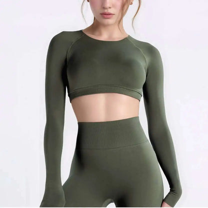 Cralom Dynamic Long Sleeve Crop Top for Women - Yoga Gym Workout Sportswear